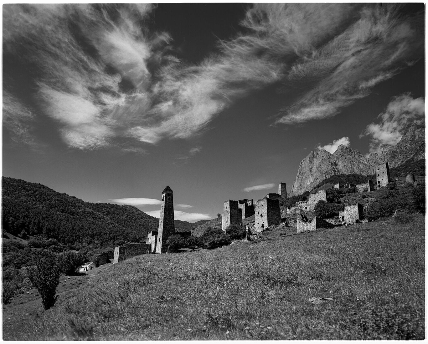 Photographer Oleg Chernous. b&w 4x5. Ingushetia, Egical 2020 Tower Complex